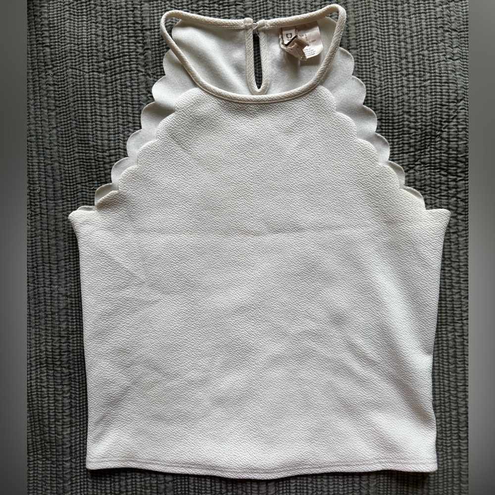 Divided White Scalloped Tank Top